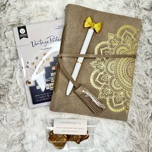 Brown Suede Mandala Notebook, Vintage Postage & Wax Seals